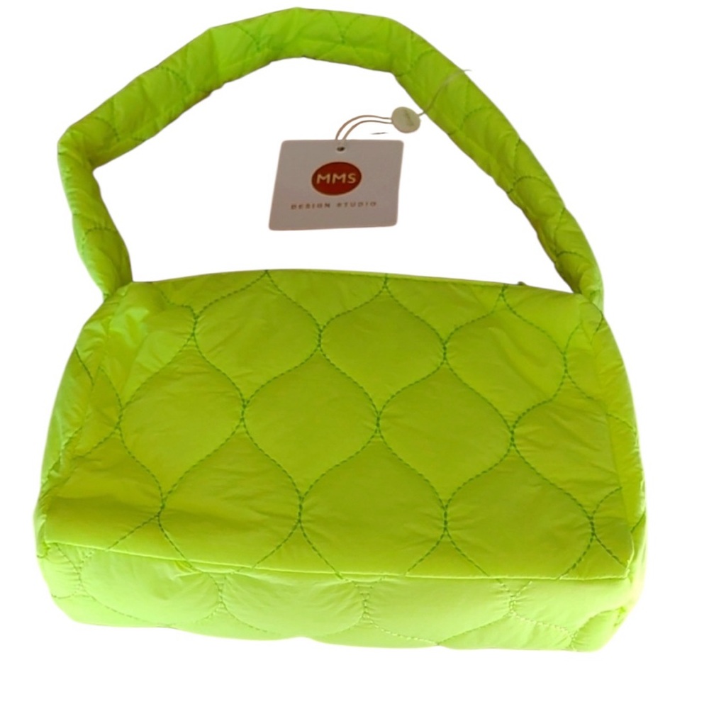 💚MMS Design Studio Green Neon Quilted Shoulder Bag NWT 💚